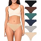 BAMBOO COOL Women's Thongs Seamless Moisture-Wicking Breathable Underwear High Stretchy Mid Waisted Panties Tagless 6 Pack