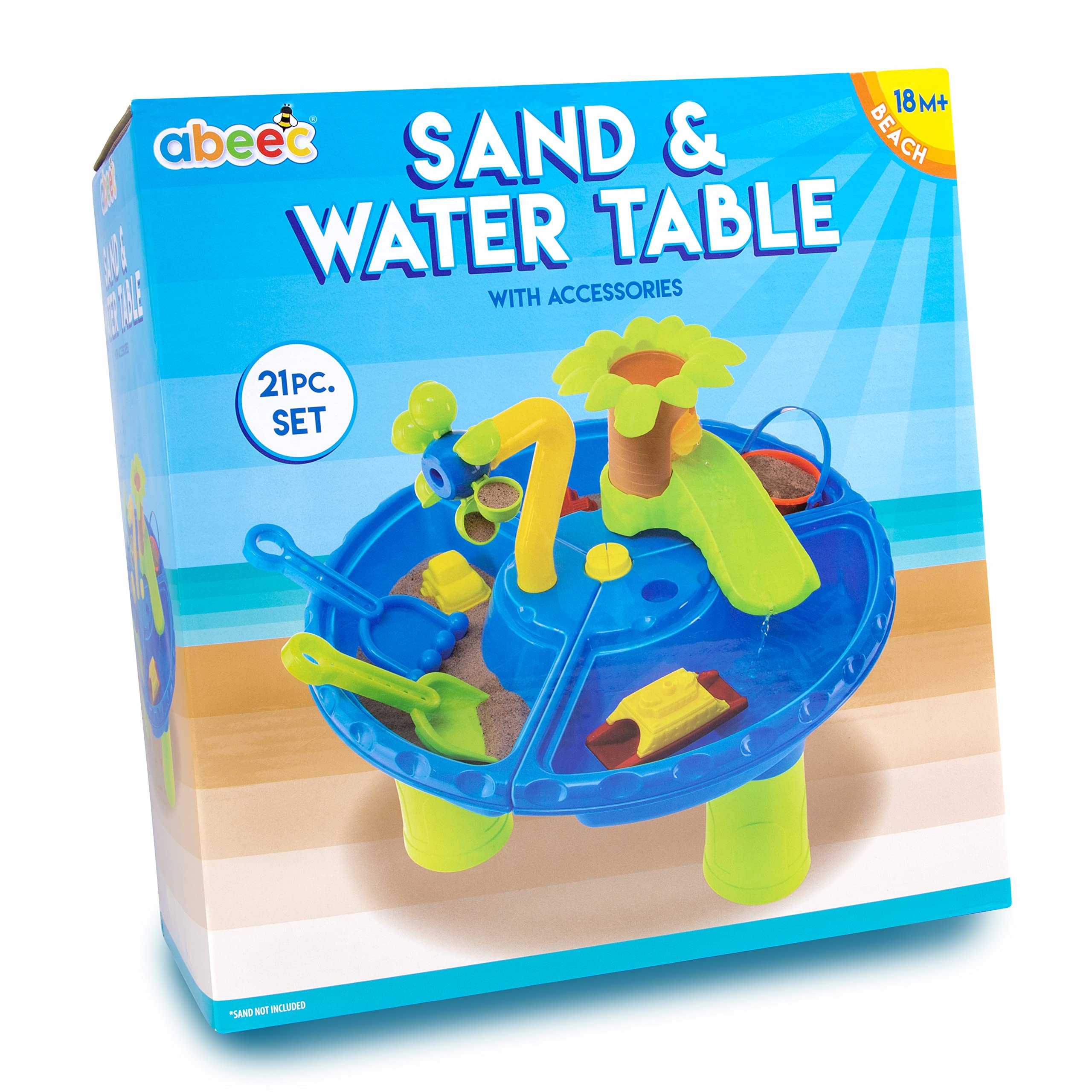 abeec Sand & Water Table | Outdoor Play Table for Kids & Toddlers | 21-Piece Set with Sand Pit Toys, Water Wheel, Buckets & Spade | Sensory & Garden Toy for Messy Play