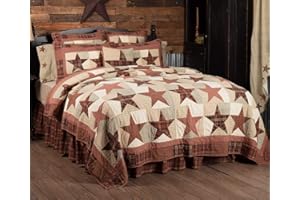 VHC Brands Abilene Star King Quilt 110Wx97L Country Patchwork Design, Burgundy