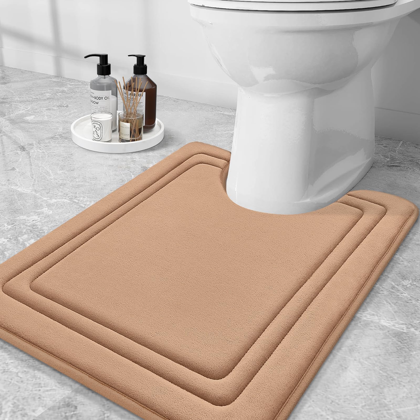 Photo 1 of Grandaily Memory Foam Toilet Rugs U-Shaped 24x20, Ultra Soft, Non-Slip and Absorbent Bathroom Rugs, Machine Wash Dry, Comfortable Contour Bath Mat for Toilet Base, Dark Beige