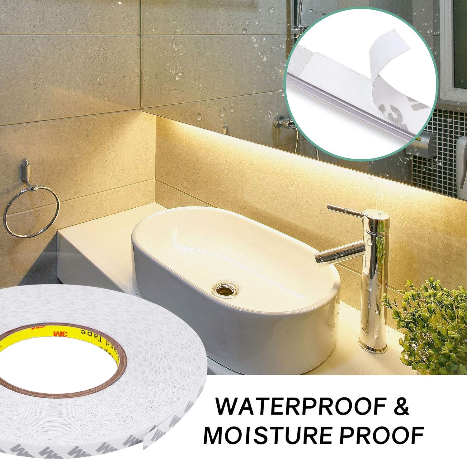 Double Sided Tape, 164FT Length, 0.39 Inch Width Thin Waterproof Mounting Tape, Easy Peel Off Two Sided Tape Foam Tape for Led Strip Lights, Car, Home, Office Decor, Made of 3M Tape: Arts, Crafts & Sewing
