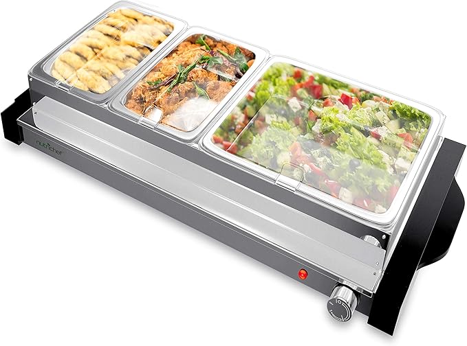 NutriChef Hot Plate Food Warmer Triple Buffet Server