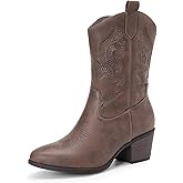 DREAM PAIRS Cowboy Boots for Women, Mid Calf Cowgirl Boots with Embroidery Round Toe Western Chunky Low Heel Shoes