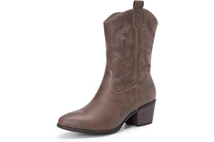 DREAM PAIRS Cowboy Boots for Women, Mid Calf Cowgirl Boots with Embroidery Round Toe Western Chunky Low Heel Shoes