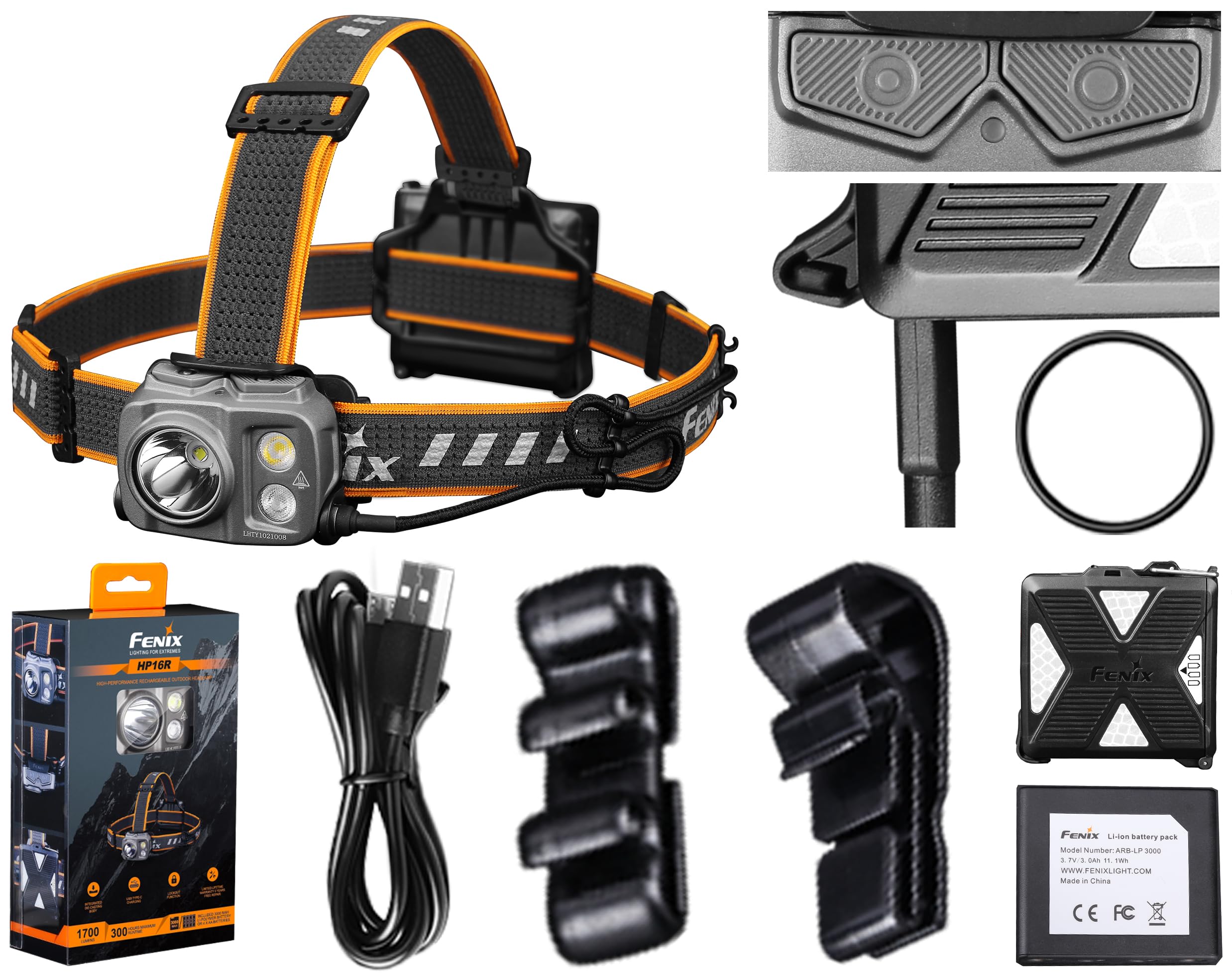 Fenix HP16R, Rechargeable, Lightweight High-Performance Outdoors, Fishing & Work Head Torch | 1250 Lumens | 255m | 300 Hrs Max | Dual Beams | Red Light Mode | 3000 mAh Li-Po | 4x AA Compatible | IP66