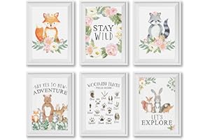 6 Reversible 8x10 Woodland Nursery Decor Prints, Woodland Nursery Wall Decor For Girls Bedroom, Woodland Baby Shower Decorati