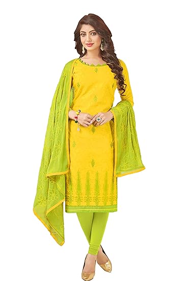Leeza Store Womens Ethnic Wear Cotton Salwar Kameez (Yellow Color_Free Size)