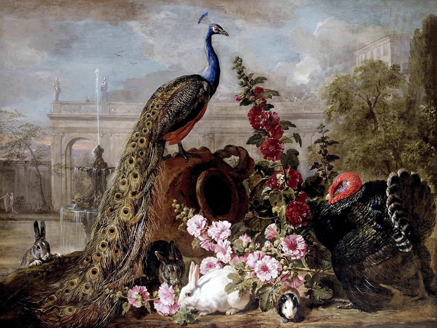 PEACOCK RABBIT TURKEY by D. Coninck Tile Mural Kitchen Backsplash Ceramic 10x8