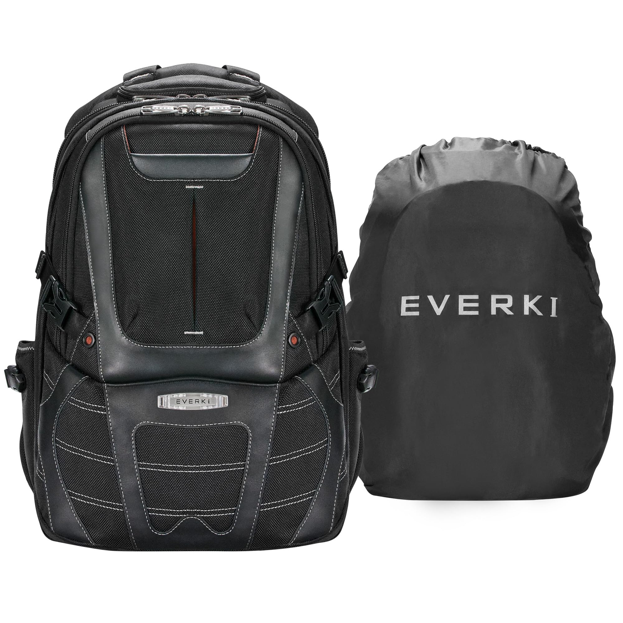 EVERKI Concept 2 - Premium Laptop Backpack for Notebooks up to 17” with patented corner-guard protection system, trolley handle pass-through, RFID protection, hard-shell quick-access sunglasses case, Black (Noires), EKP133B
