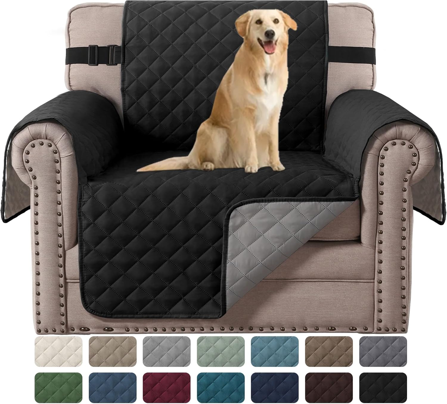 Slipcovers - H.VERSAILTEX Reversible Chair Covers Water Repellent Chair Slipcover for Dogs Pets Furniture Protector Cover with Elastic Strap Durable and Washable Seat Width Up to 21