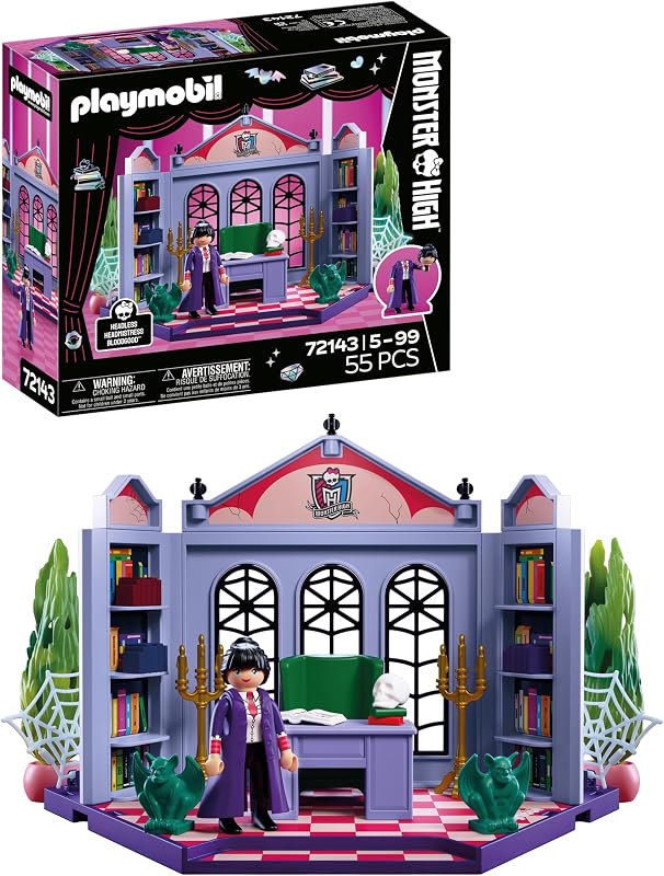 | Monster High™ | Bureau de Bloodgood | Set de Bureau avec directrice sans tête, Bureau, reliques et Toiles d’araignée phosphorescentes | pour Les Fans à partir de 5 Ans | 72143