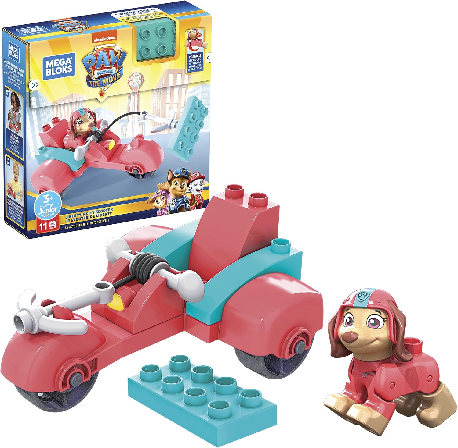Mattel GYH94 Mega Bloks Paw Patrol The Movie: Liberty’s City Scooter Set, Multicolor, 10.16 cm*10.16 cm*17.78 cm