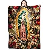 Virgin Mary Throw Blanket for Adults Kids, 50x60 in, Guadalupe Theme Flannel Blankets for Bedroom, Couch, Travel, Home Decor, Fuzzy Soft Cozy Warm Gifts