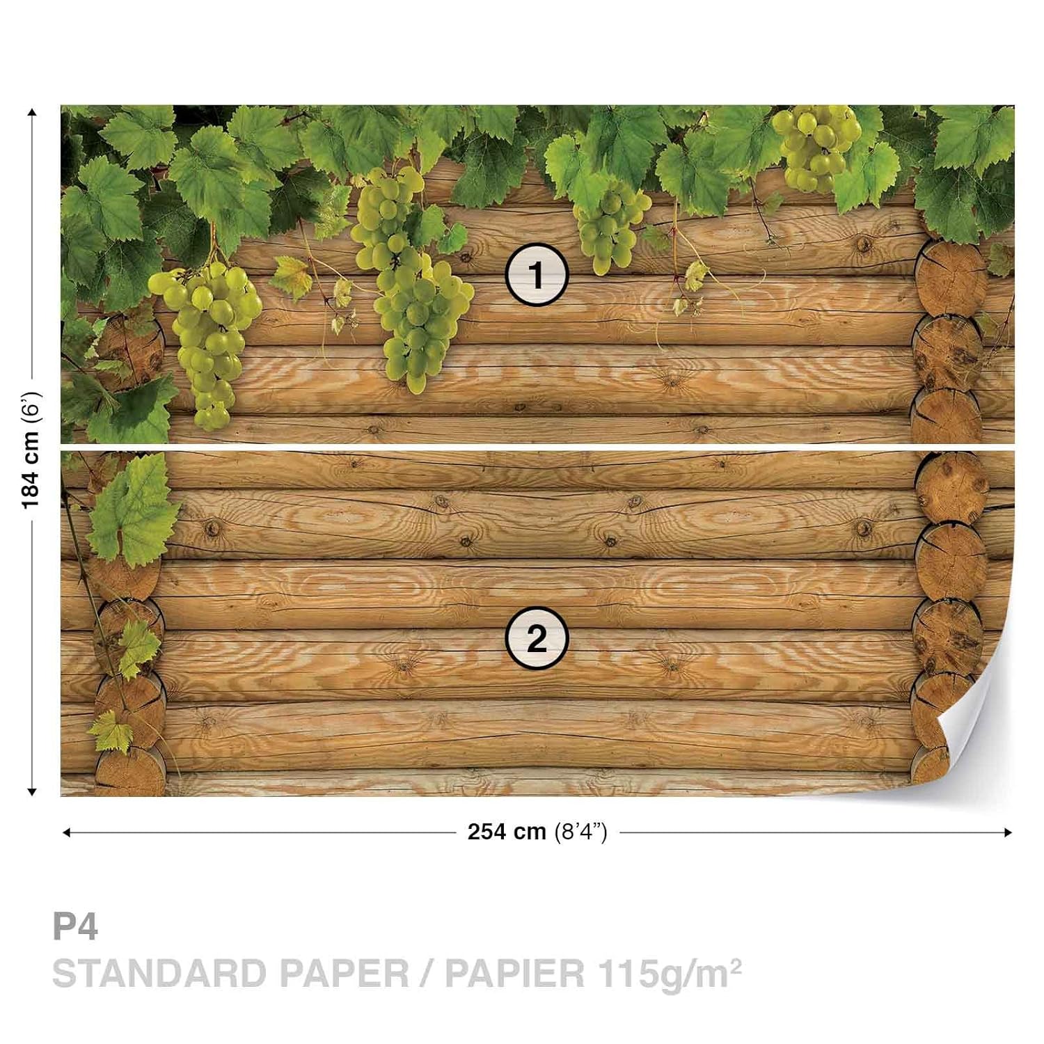 Log Cabin Wood Grapes Wall Mural Photo Wallpaper Room Decor