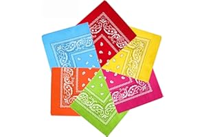 Blulu 6 Pcs Neon Color Cowboy Bandanas for Men Women Assorted Paisley Pattern Handkerchiefs 22 x 22 Inch Kids Headwrap Scarfs
