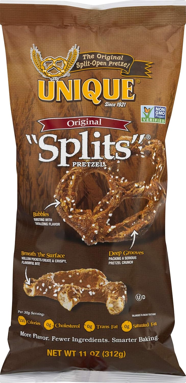 Unique Original Splits Pretzels, Homestyle Baked, Certified OU Kosher and non-GMO, No Artificial flavor, 11 Ounce (Pack of 3)