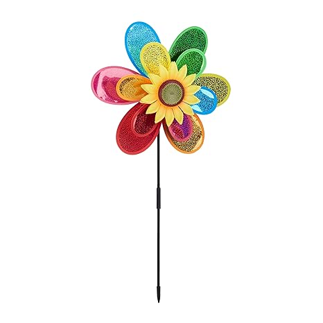 Relaxdays Windrad Blume, dekorativer Blumenstecker, Gartendeko für Balkon oder Terrasse, HBT 74,5 x 37,5 x 14 cm, bunt
