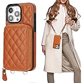 Bocasal Crossbody Wallet Case for iPhone 15 Pro Max, RFID Blocking PU Leather Zipper Handbag Purse Flip Cover, Kickstand Folio Case with Card Slots Holder Wrist Strap Lanyard 5G 6.7 Inch (Brown)