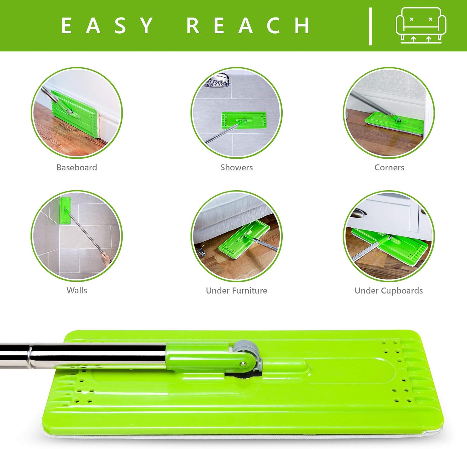 EasyGleam Mop and Bucket Set. Microfiber Flat Mop with Stainless Steel Handle, Innovative Twin Chamber Bucket for Wet & Dry use. 3 Reusable Pads Supplied, Suitable for All Floor Types: Kitchen & Dining