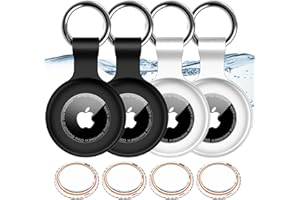 HITFINE 4 Pack,IPX8 Waterproof Airtag Holder for Apple Air Tags with Air Tag Keychain,Shockproof GPS Cover [Anti-Scratch] [PC+Silicone] Air-Tag Item Finders Case for Pets,Kids,Luggages-White/White/Black/Black