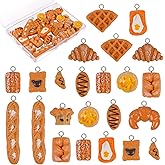 BENBO 36 Pcs Handmade Simulation Food Bread Toast Charms Pendant Resin Imitation Hanging Food Charms Croissant French Bread Pendants DIY Baking Charms for Jewelry Making Necklace Earring (12 Styles)
