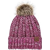 C.C Exclusives Fuzzy Lined Knit Fur Pom Beanie Hat (YJ-820)