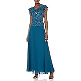J Kara Womens Beaded Cowl Neck Flutter Sleeve Long Dress