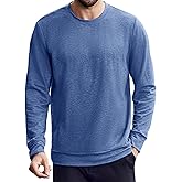 PINSPARK Men's Long Sleeve Shirts Crew Neck T-Shirt Casual Pullover Tees Soft Stretch Basic Tee Shirt with Zipper Pocket