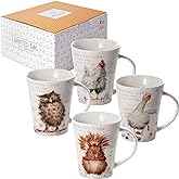 SPOTTED DOG GIFT COMPANY Animal Coffee Mugs Set of 4, 12.2 oz Ceramic Mugs & Tea Cups with Owl Squirrel Chicken Goose Designs, Microwave & Dishwasher Safe, Animal Lover Gifts for Women & Men