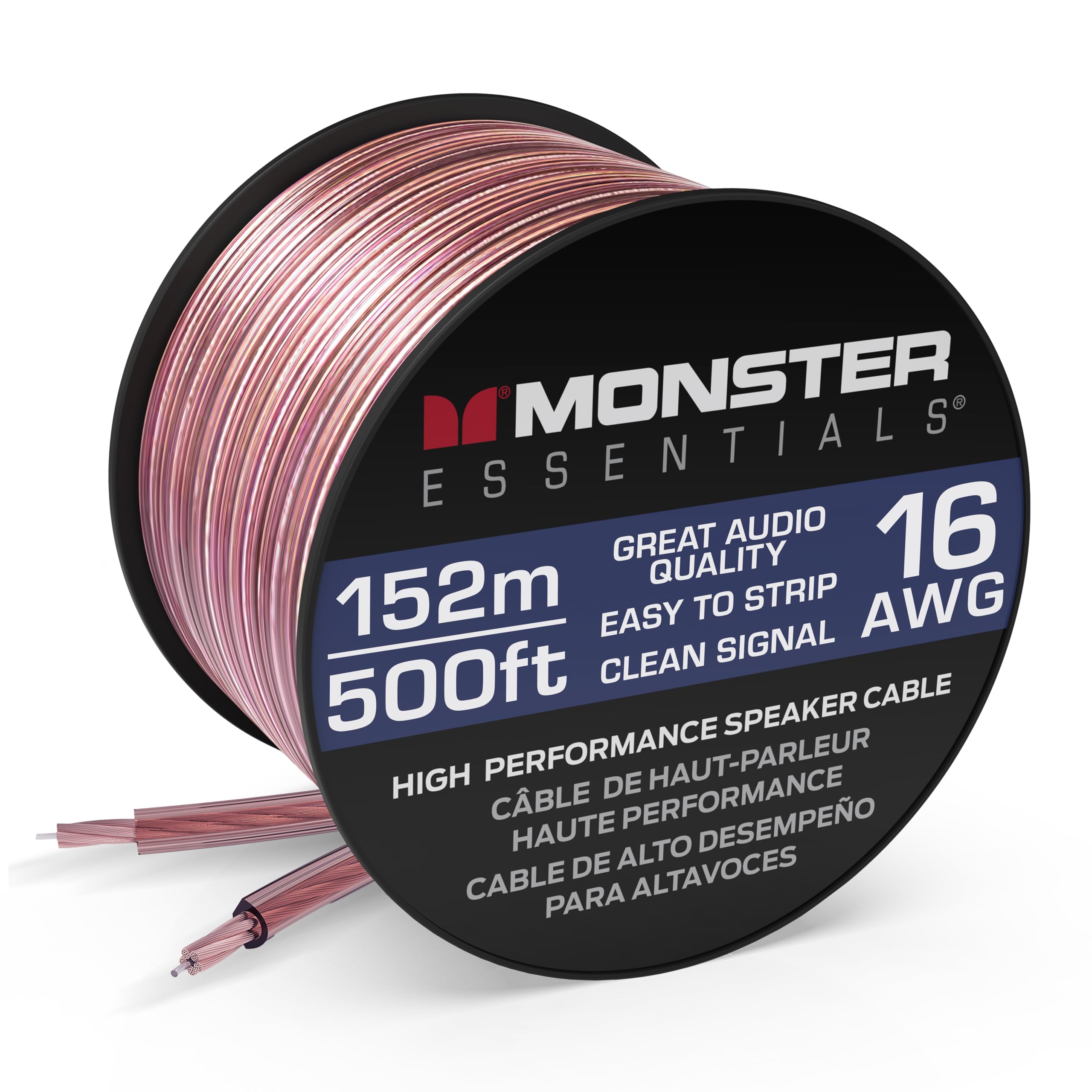 Monster Copper Clad Aluminum (CCA) Speaker Wire 16 Gauge Cable 500 FT Spool - Ideal for Home Cinema Cables and Car Audio Cable Image