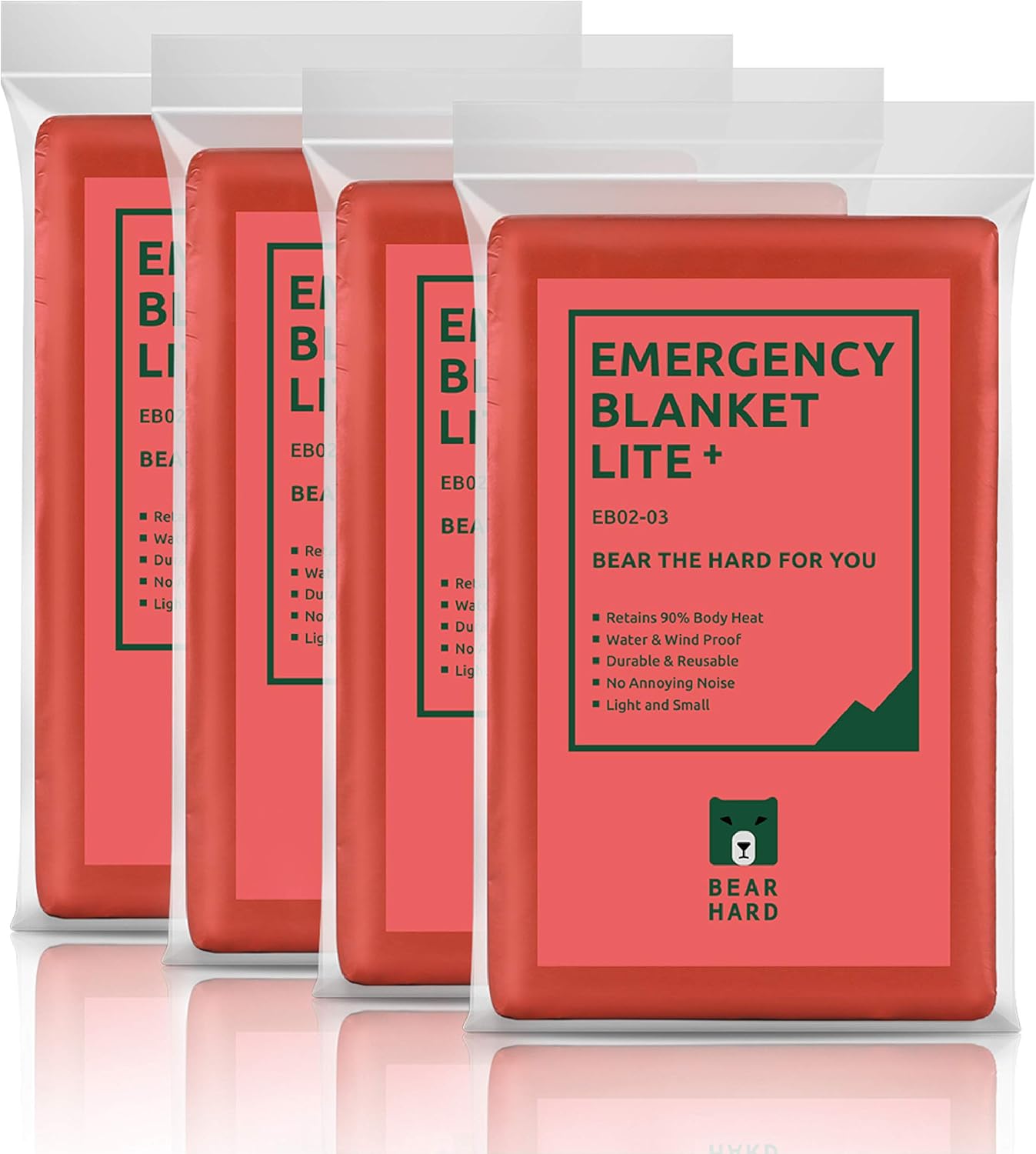 Bearhard Emergency Blanket Space Blankets 4-Pack for Camping Hiking or Outdoor Rescue Foil Thermal Survival Blankets