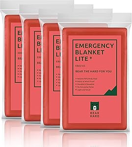 Bearhard Emergency Blanket Space Blankets 4-Pack for Camping Hiking or Outdoor Rescue Foil Thermal Survival Blankets