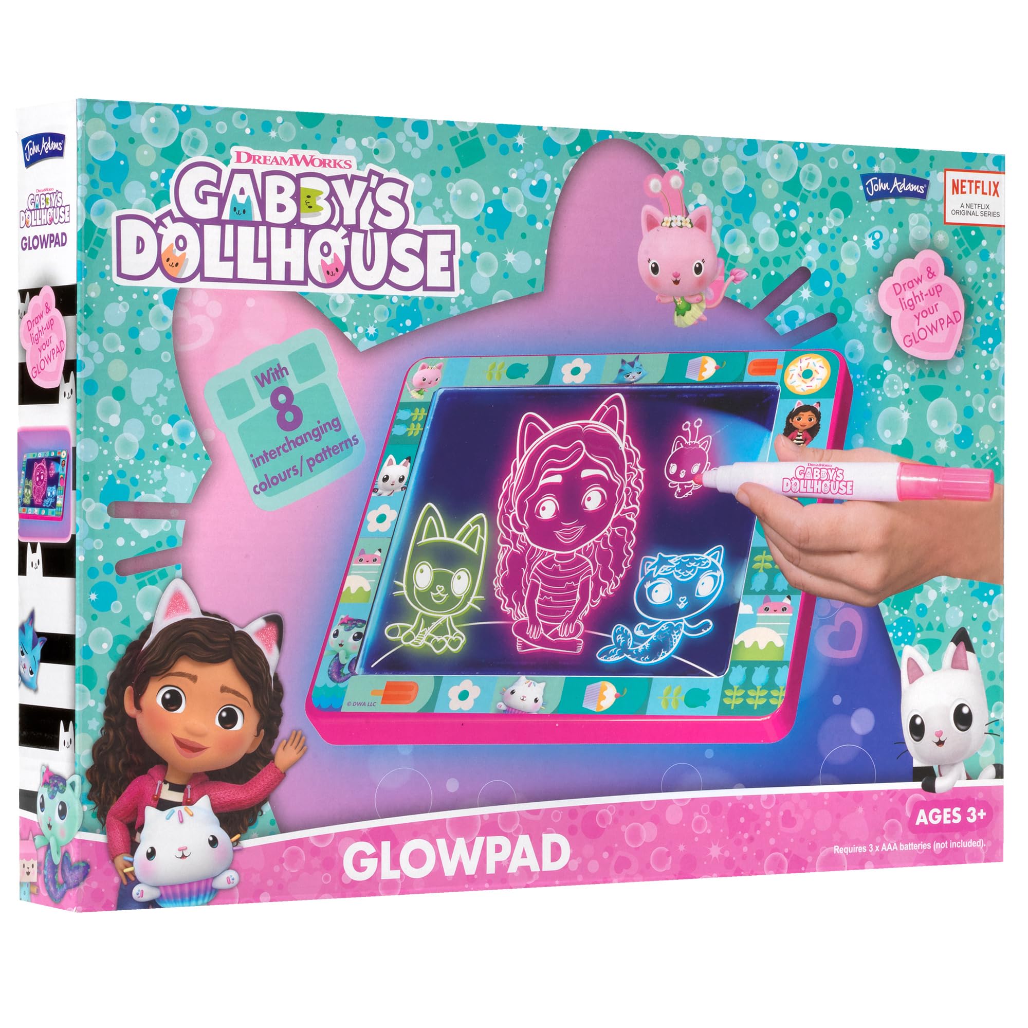 John Adams Gabby's Dollshouse GLOWPAD | Light-Up Drawing Board Pad | Mess-Free Art & Craft | LED Lights Make Designs Glow | 8 Colour Change Modes | Age 3+ | Gift Idea for Birthday & Christmas