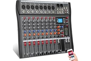 BEENDOU 8-Channel Wireless Audio Mixer,Professional DJ Equipment, Console with Bluetooth USB, DJ Mixer with Effects, Sound Board with 48V Power, RCA Input/Output for Professional and Beginners (8-Channel)