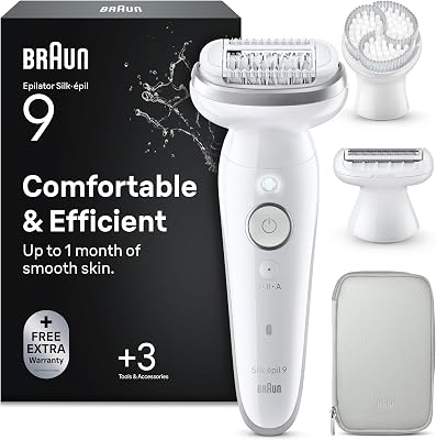 Silk·épil 9 Epilador Elétrico Feminino, Depilador Corporal com Pente Aparador, Escova e Cobertura Esfoliante, Ceras, Raspadas e Aparos, Uso Seco e Húmido, Depilação Suave e Duradoura, 9-061
