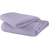 GLAMBURG 100% Cotton Thermal Blanket, Breathable King Size Waffle Blanket, All Season Purple