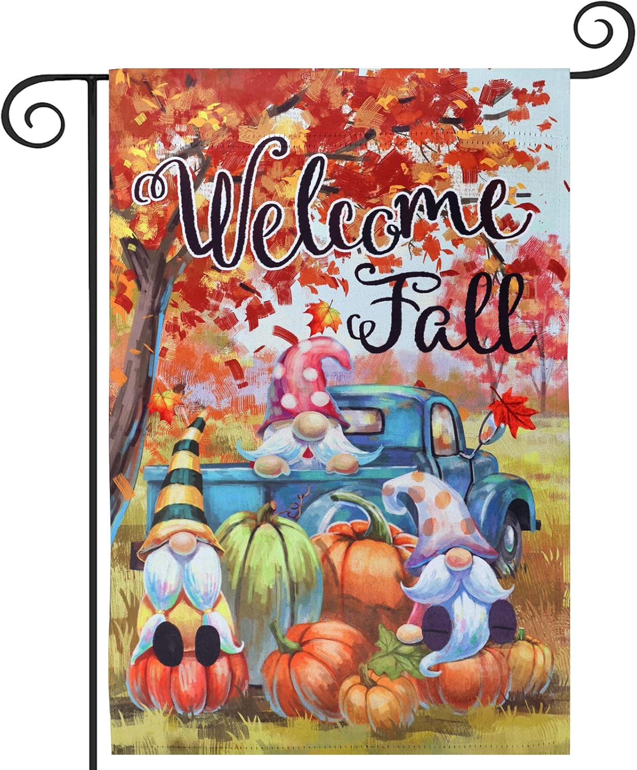 Flags - Welcome Fall Garden Flag, hogardeck 12.5x18 Inch Vertical Double Sided Gnome & Truck Yard Flag, Fall Decorations for Home with Pumpkin & Maple Grove, Farmhouse Rustic Harvest Outdoor Fall Decor