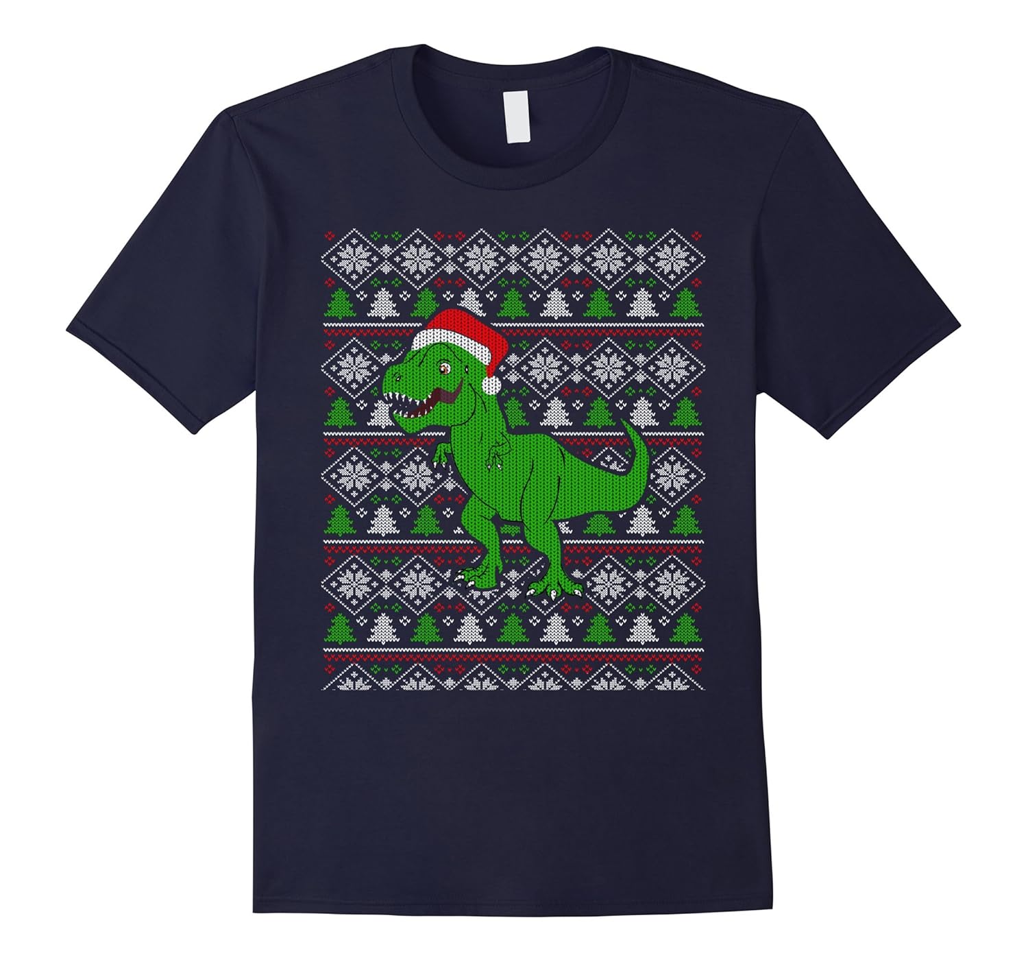 Funny T-Rex Dinosaur Ugly Christmas Sweater Style T-Shirt-ANZ