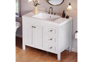DWVO 42 Inch Bathroom Vanity with Sink Combo, Modern Bathroom Storage Cabinet with Resin Basin, Three Holes, 2 Doors & 3 Drawers, White