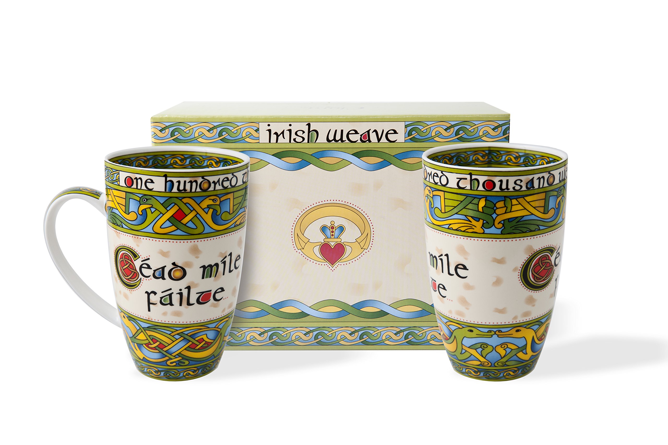 Royal Tara Irish Cead Mile Failte Mug Set of Two in a Matching Gift Box From the Irish Weave Collection, Capacity is 400 ml/14 Fl Oz