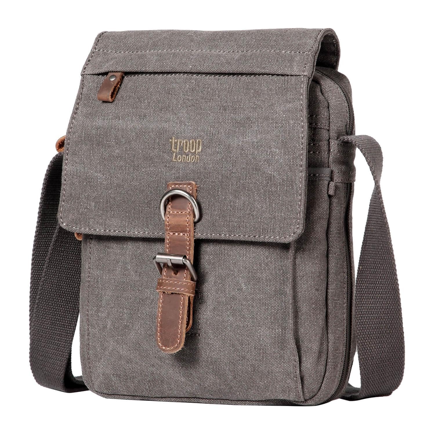 Troop London TRP0211 Classic Canvas Across Body Bag Charcoal