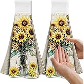 CUTHOLLOW Sunflower and Vase Hanging Kitchen Towels with Loop, Set of 2 - Soft & Super Absorbent Microfiber Decorative Hanging Dish & Hand Towel, Tea, Coffee Towel for Kitchen Bathroom Oven Handle