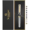 Scriveiner Silver Chrome Rollerball EDC Luxury Pen, Stunning Heavy Pocket Pen with 24K Gold Finish, Cool Writing Pen, Best Pen Gift for Men & Women, German Schmidt Refill, Nice Office Designer Pen Set
