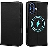 HPOEYNANY Wallet Case for iPhone 17 6.3", Genuine Leather Flip Folio Case Compatible with Magsafe, RFID Blocking Magnetic Card Holder Kickstand Cover Men Women for iPhone 17, Black