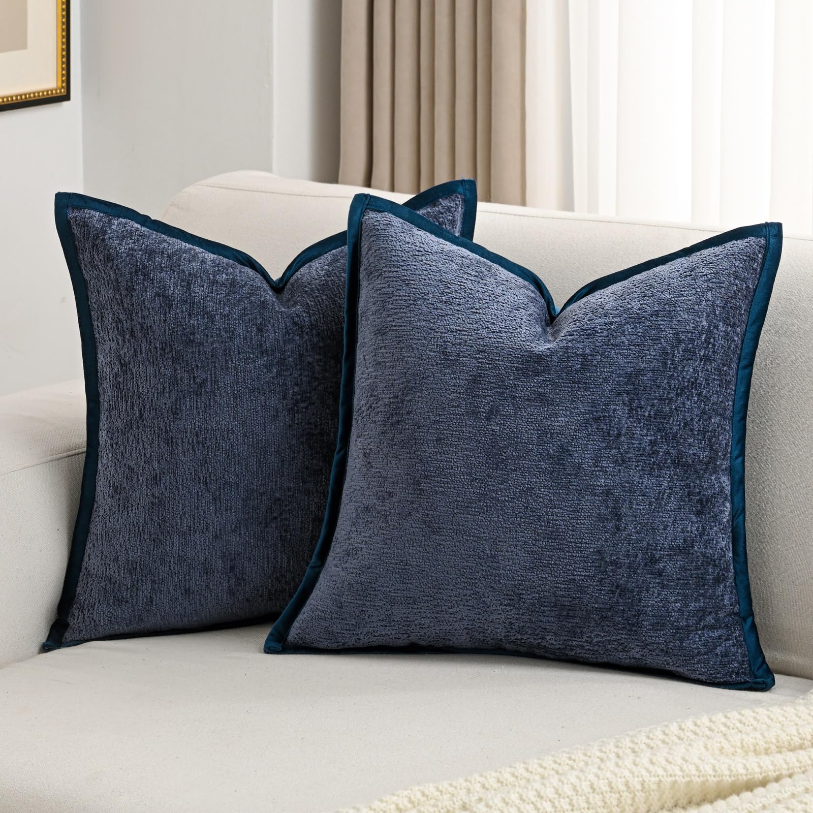 Photo 1 of FUTEI Navy Blue Chenille Throw Pillow Covers 24x24 Inch Set of 2,Soft Velvet Euro Pillow Shams,Home Decor for Couch Bed Living Room