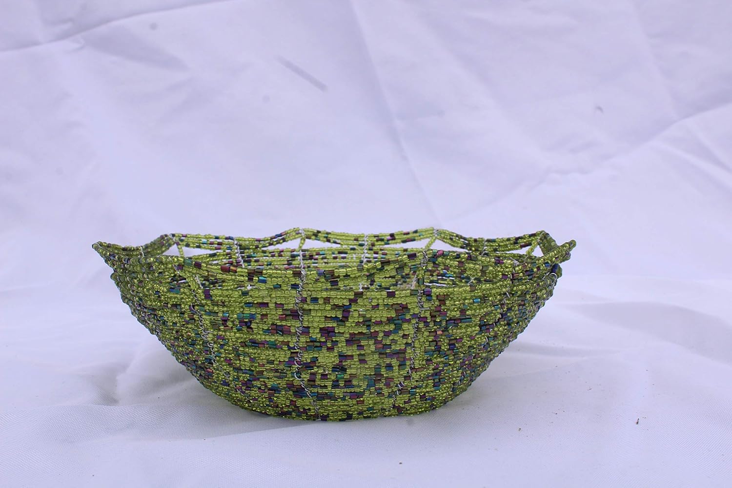 Handmade Kenyan Beaded Basket. Beaded bowl. Maasai beaded