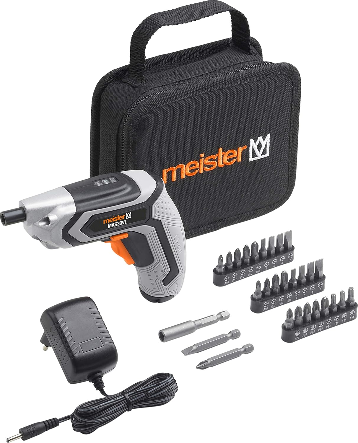 Meister Akkuschrauber 3,6 V, MAS36VL - 1,5 Ah - 28-teiliges Zubehör ...