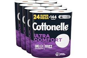 Cottonelle Ultra Comfort Toilet Paper, Strong Toilet Tissue, 24 Super Mega Rolls (24 Super Mega Rolls = 144 Regular Rolls) (4 Packs of 6), 402 Sheets per Roll, Packaging May Vary