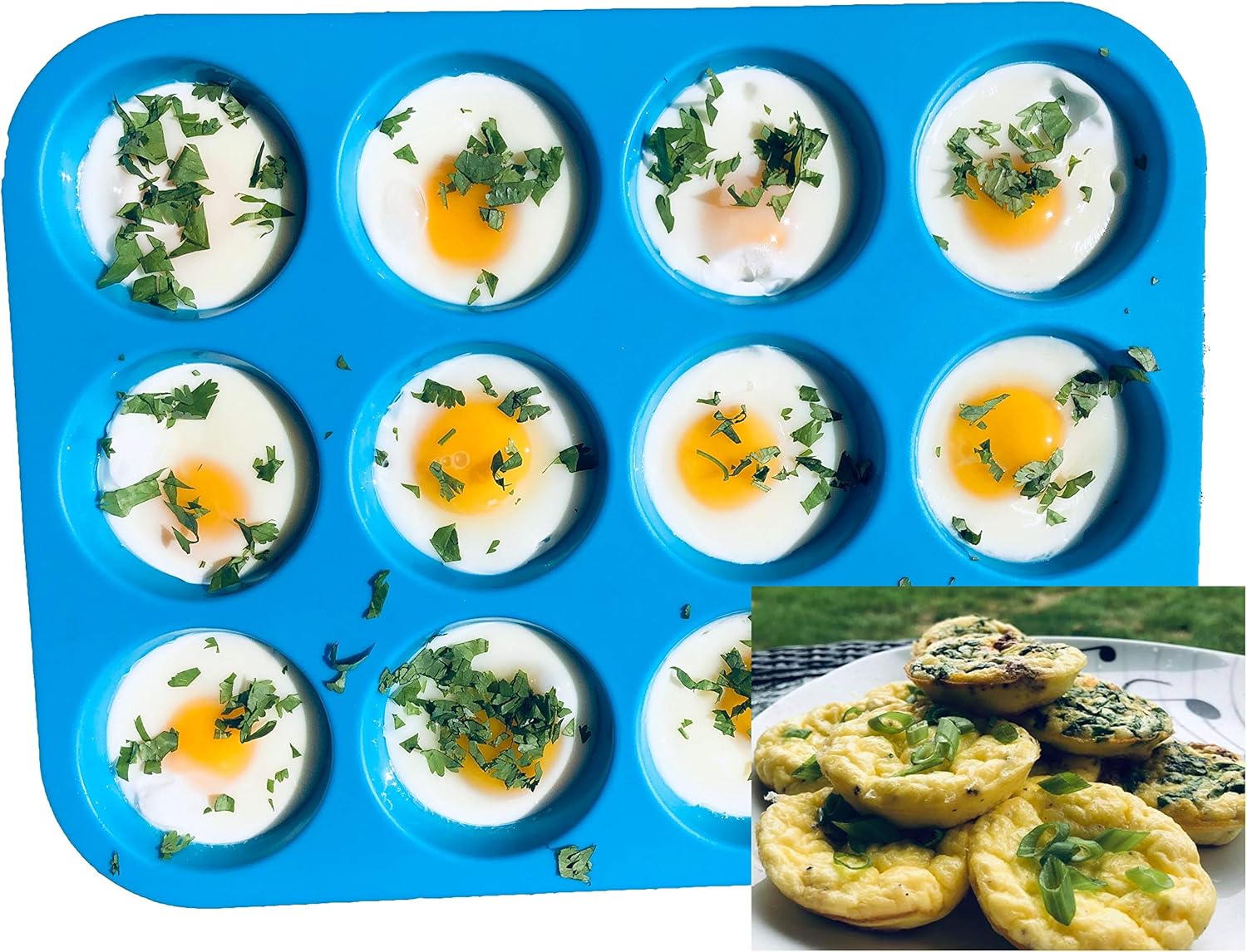 Rozalia Silicone Muffin Pan - Non-stick Baking - 12 cup - Cupcake Mold – Blue - Food Grade Silicone - BPA-Free - Dishwasher-Safe - Egg Bites Mold