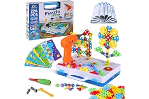 Haifeng STEM Educational Toys for 3-8 Year Old, Creative Mosaic Drill Set for Kids, DIY Electric Drill Puzzle Toys, 3D Construction Games with Toy Drill, Engineering Building Kits for Boys and Girls